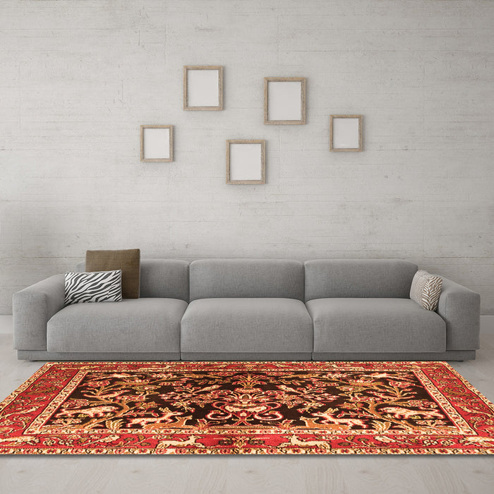 Machine Washable Animal Orange Traditional Area Rugs in a Living Room, wshtr3000org