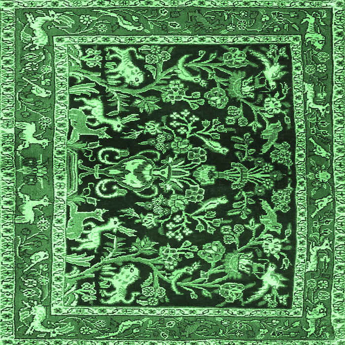 Square Machine Washable Animal Emerald Green Traditional Area Rugs, wshtr3000emgrn