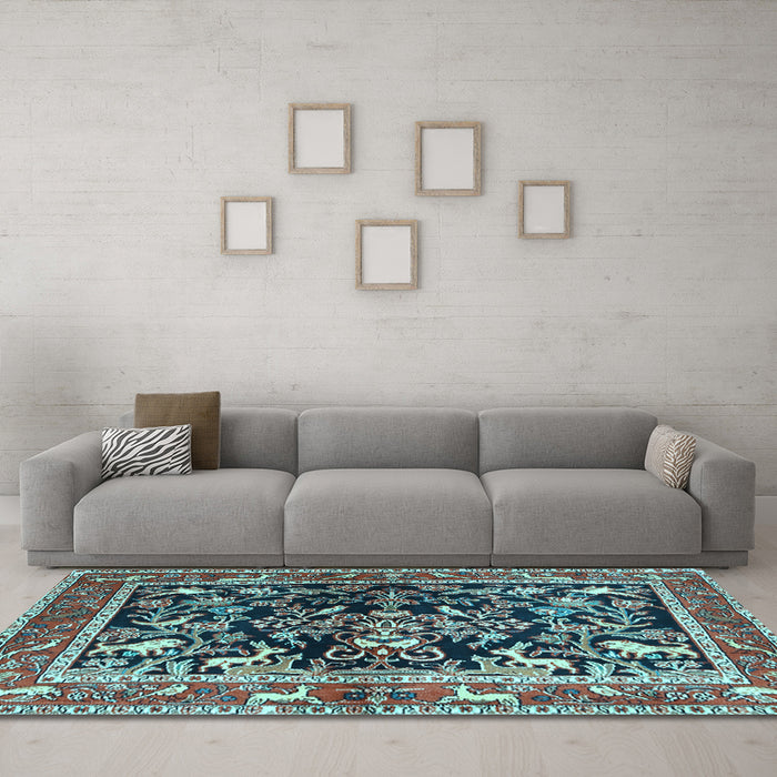 Machine Washable Animal Light Blue Traditional Rug in a Living Room, wshtr3000lblu