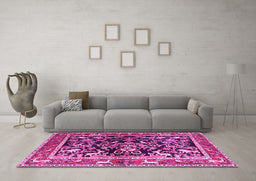 Machine Washable Animal Pink Traditional Rug in a Living Room, wshtr3000pnk