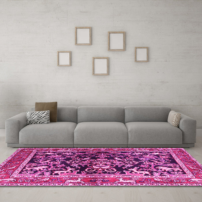 Machine Washable Animal Pink Traditional Rug in a Living Room, wshtr3000pnk