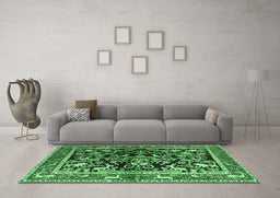 Machine Washable Animal Emerald Green Traditional Area Rugs in a Living Room,, wshtr3000emgrn