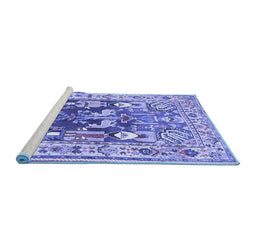 Sideview of Machine Washable Animal Blue Traditional Rug, wshtr3001blu