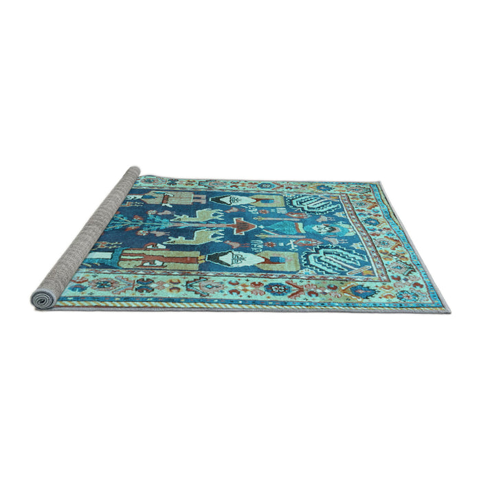 Sideview of Machine Washable Animal Light Blue Traditional Rug, wshtr3001lblu