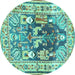 Round Machine Washable Animal Turquoise Traditional Area Rugs, wshtr3001turq