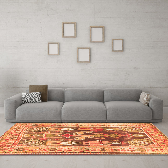 Machine Washable Animal Orange Traditional Area Rugs in a Living Room, wshtr3001org