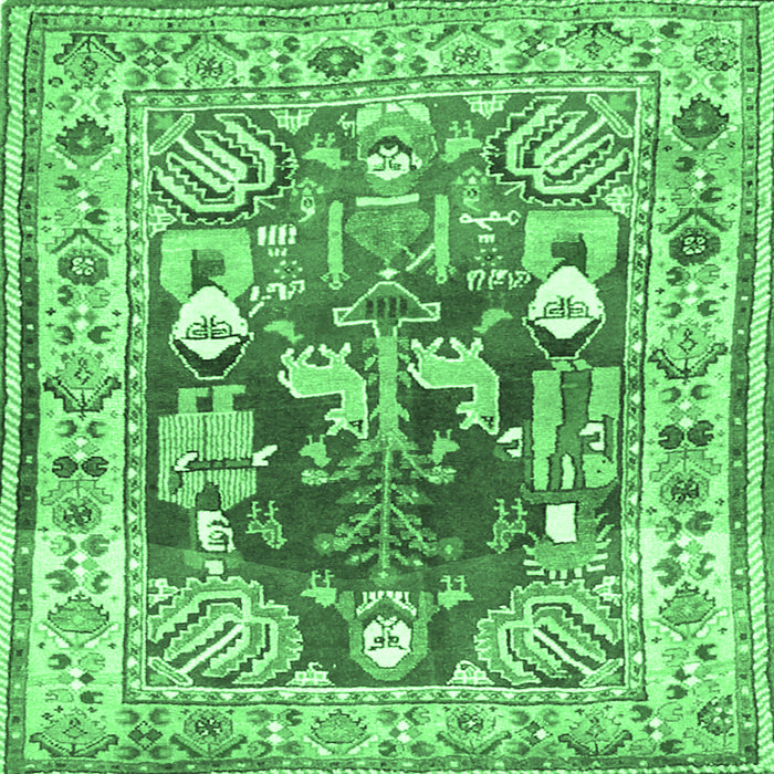 Square Animal Emerald Green Traditional Rug, tr3001emgrn