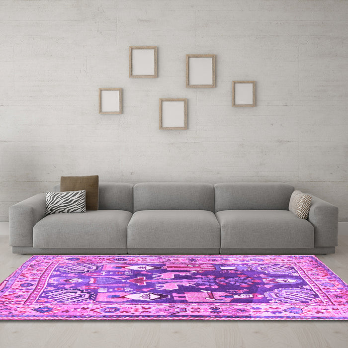 Machine Washable Animal Purple Traditional Area Rugs in a Living Room, wshtr3001pur