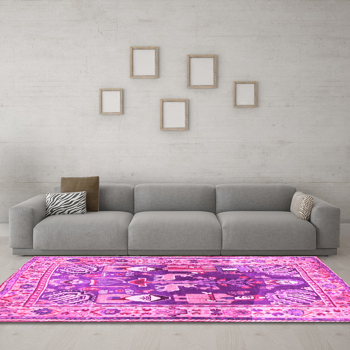 Machine Washable Animal Pink Traditional Rug in a Living Room, wshtr3001pnk