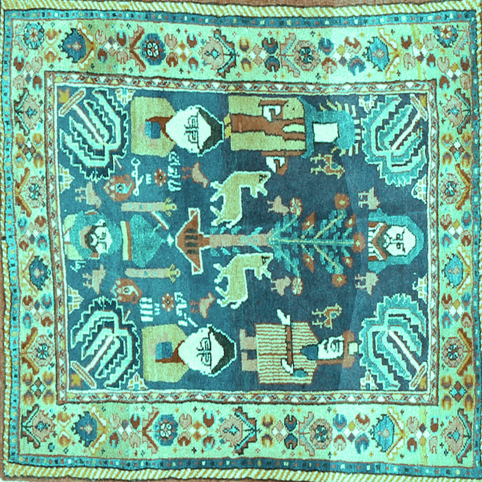 Square Animal Turquoise Traditional Rug, tr3001turq