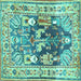 Square Animal Turquoise Traditional Rug, tr3001turq