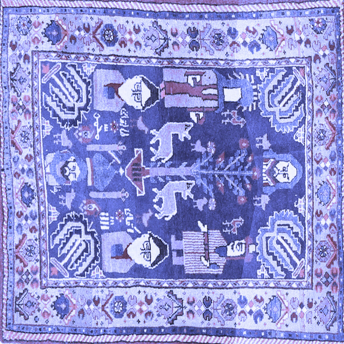 Square Machine Washable Animal Blue Traditional Rug, wshtr3001blu