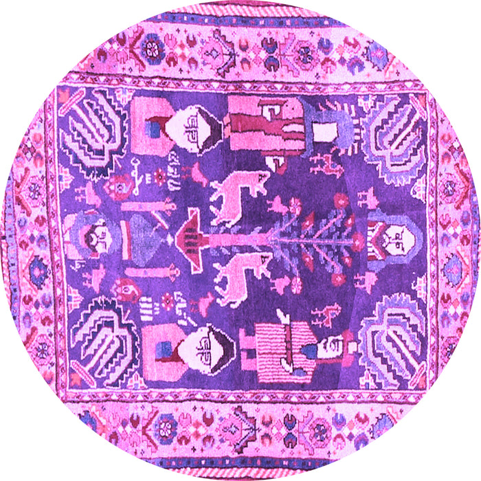 Round Machine Washable Animal Purple Traditional Area Rugs, wshtr3001pur