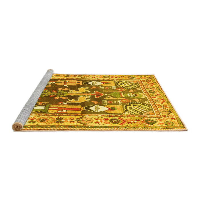 Sideview of Machine Washable Animal Yellow Traditional Rug, wshtr3001yw