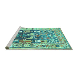 Sideview of Machine Washable Animal Turquoise Traditional Area Rugs, wshtr3001turq