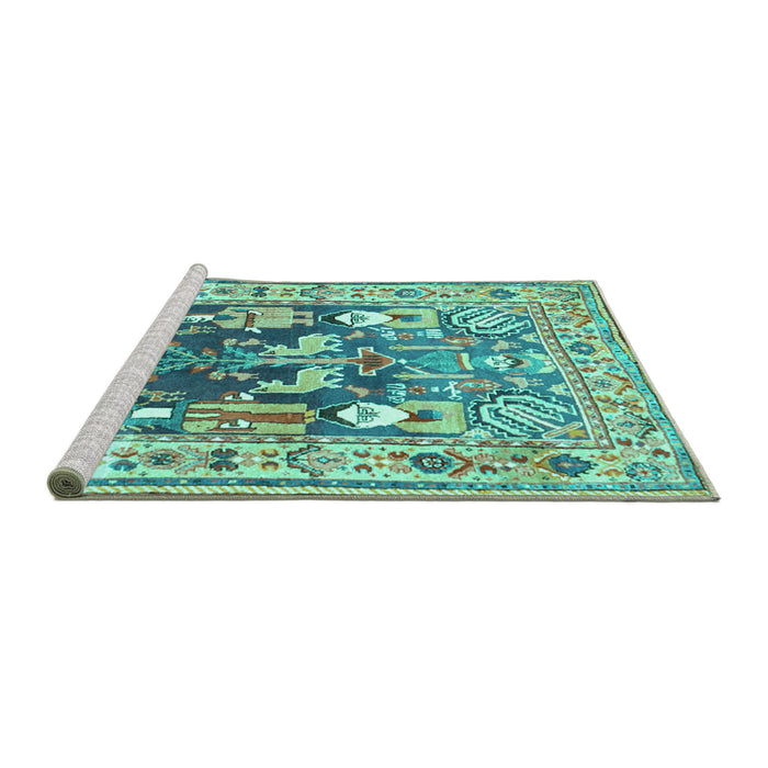 Sideview of Machine Washable Animal Turquoise Traditional Area Rugs, wshtr3001turq