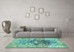 Machine Washable Animal Turquoise Traditional Area Rugs in a Living Room,, wshtr3001turq