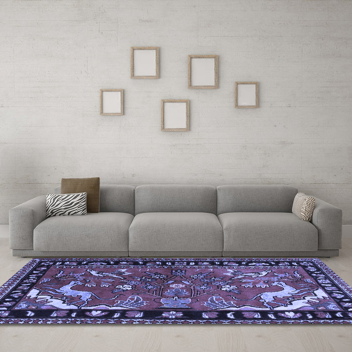 Machine Washable Persian Blue Traditional Rug in a Living Room, wshtr3002blu