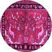 Round Machine Washable Persian Pink Traditional Rug, wshtr3002pnk