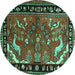 Round Machine Washable Persian Turquoise Traditional Area Rugs, wshtr3002turq