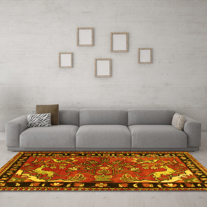 Machine Washable Persian Yellow Traditional Rug in a Living Room, wshtr3002yw