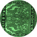 Round Machine Washable Persian Emerald Green Traditional Area Rugs, wshtr3002emgrn