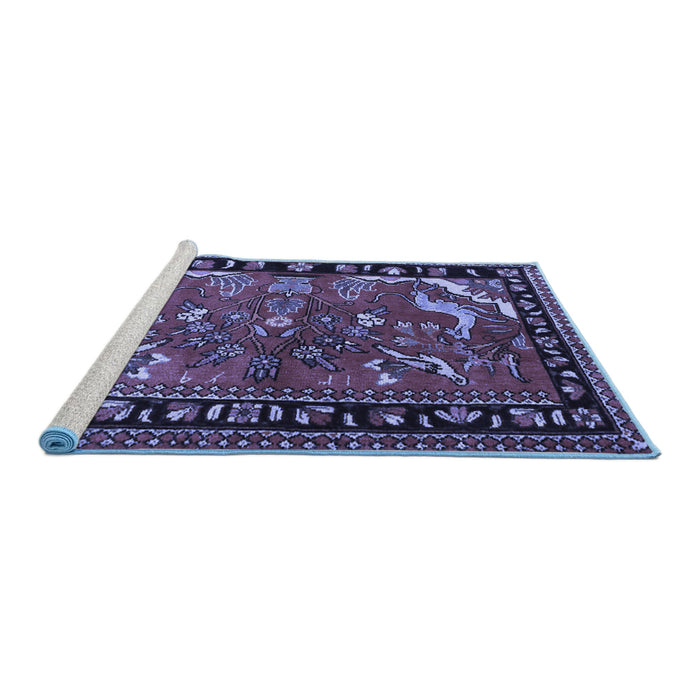 Sideview of Machine Washable Persian Blue Traditional Rug, wshtr3002blu