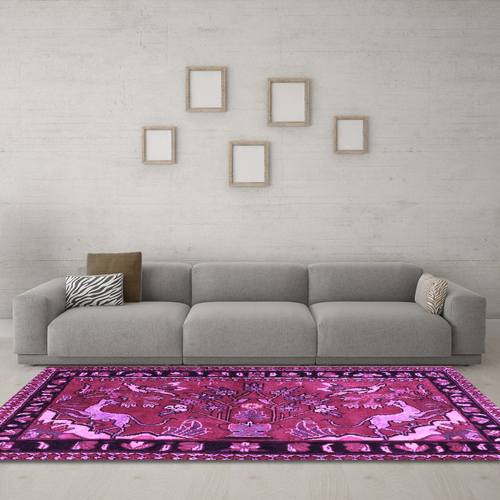 Machine Washable Persian Purple Traditional Area Rugs in a Living Room, wshtr3002pur