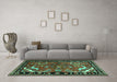 Machine Washable Persian Turquoise Traditional Area Rugs in a Living Room,, wshtr3002turq