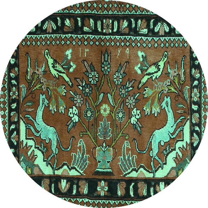 Round Persian Turquoise Traditional Rug, tr3002turq