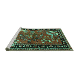 Sideview of Machine Washable Persian Turquoise Traditional Area Rugs, wshtr3002turq