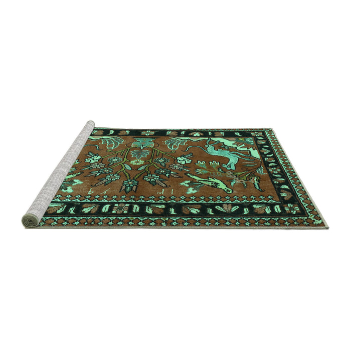 Sideview of Machine Washable Persian Turquoise Traditional Area Rugs, wshtr3002turq