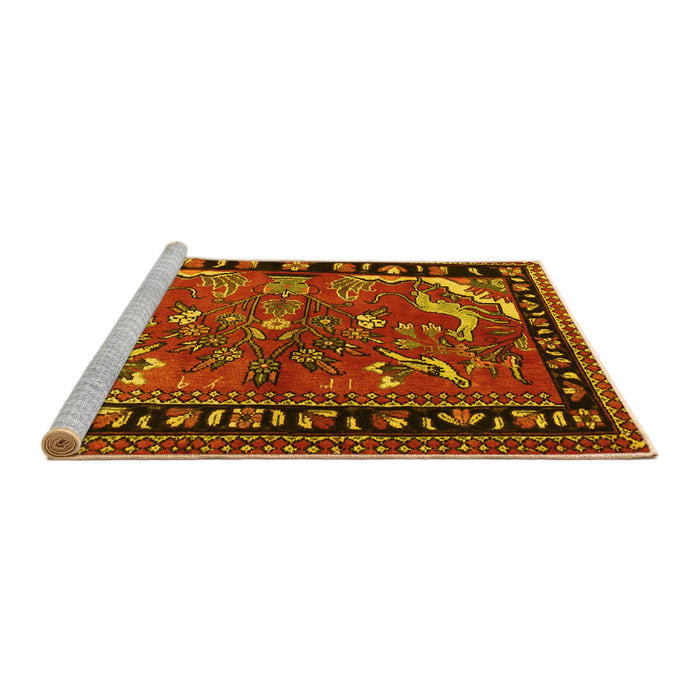 Sideview of Machine Washable Persian Yellow Traditional Rug, wshtr3002yw