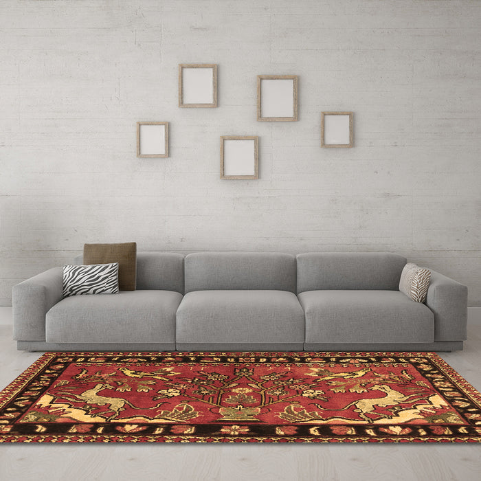 Machine Washable Persian Brown Traditional Rug in a Living Room,, wshtr3002brn
