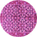 Round Machine Washable Persian Pink Traditional Rug, wshtr3003pnk