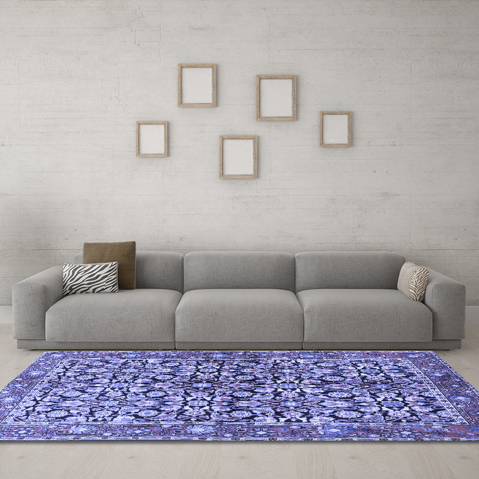 Machine Washable Persian Blue Traditional Rug in a Living Room, wshtr3003blu