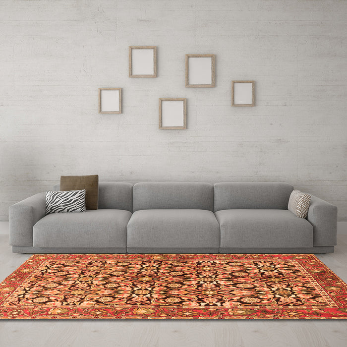 Machine Washable Persian Orange Traditional Area Rugs in a Living Room, wshtr3003org