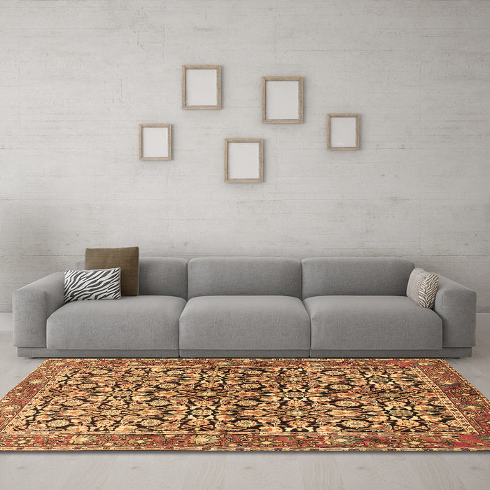 Machine Washable Persian Brown Traditional Rug in a Living Room,, wshtr3003brn