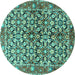 Round Machine Washable Persian Turquoise Traditional Area Rugs, wshtr3003turq