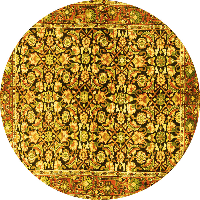 Round Persian Yellow Traditional Rug, tr3003yw