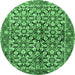 Round Machine Washable Persian Emerald Green Traditional Area Rugs, wshtr3003emgrn