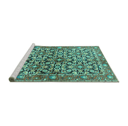 Sideview of Machine Washable Persian Turquoise Traditional Area Rugs, wshtr3003turq