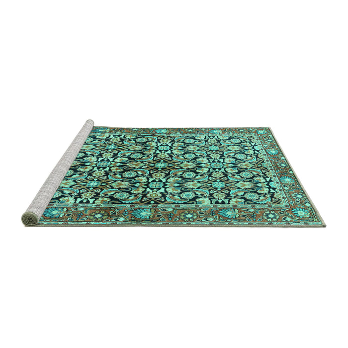 Sideview of Machine Washable Persian Turquoise Traditional Area Rugs, wshtr3003turq