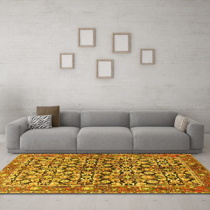 Machine Washable Persian Yellow Traditional Rug in a Living Room, wshtr3003yw