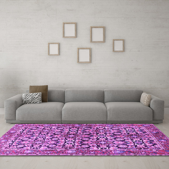 Machine Washable Persian Purple Traditional Area Rugs in a Living Room, wshtr3003pur