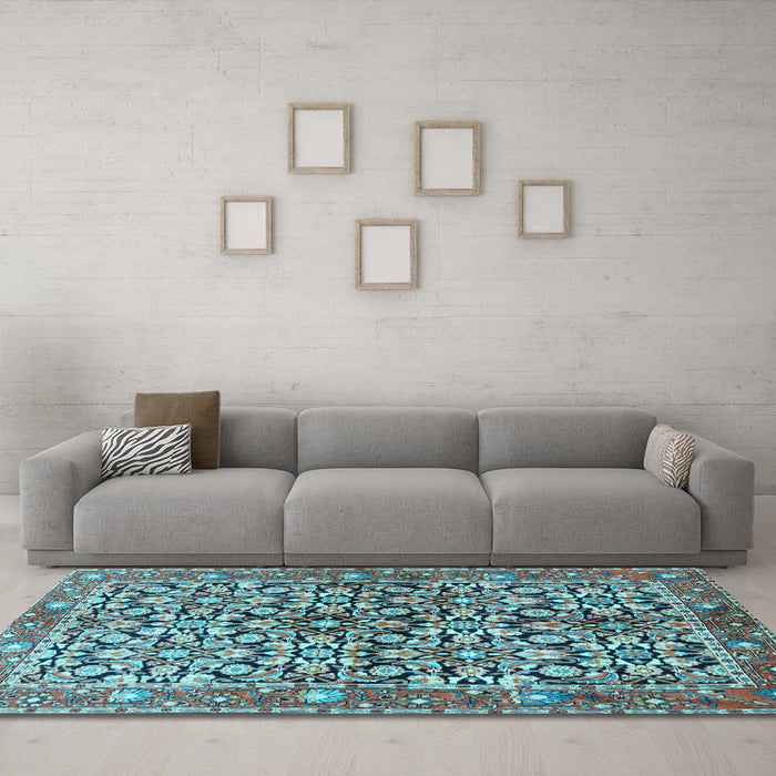 Machine Washable Persian Light Blue Traditional Rug in a Living Room, wshtr3003lblu