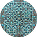 Round Machine Washable Persian Light Blue Traditional Rug, wshtr3003lblu