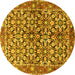 Round Machine Washable Persian Yellow Traditional Rug, wshtr3003yw