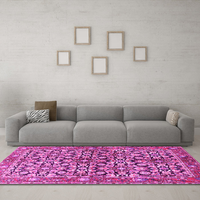 Machine Washable Persian Pink Traditional Rug in a Living Room, wshtr3003pnk