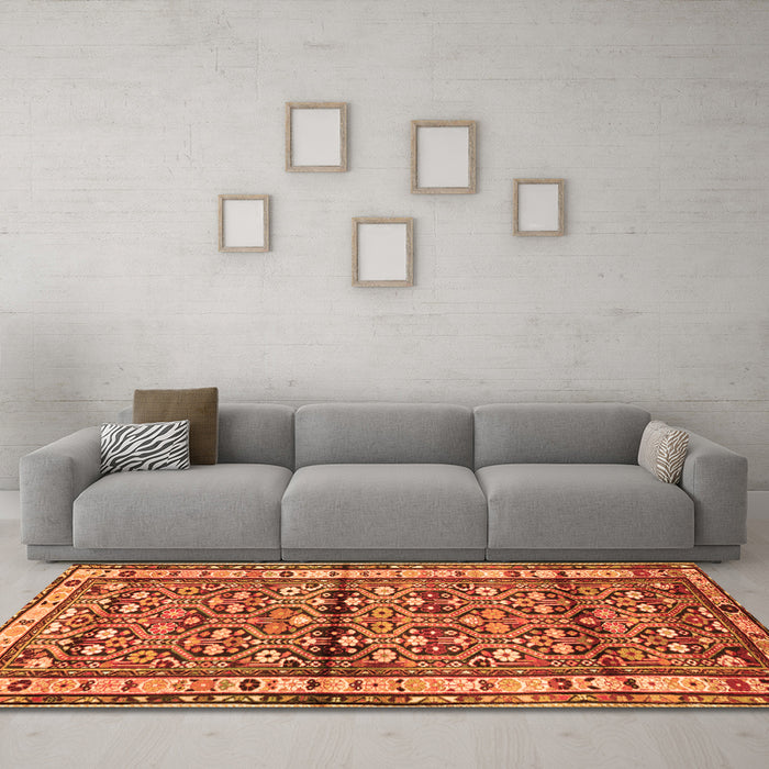 Machine Washable Persian Orange Traditional Area Rugs in a Living Room, wshtr3004org